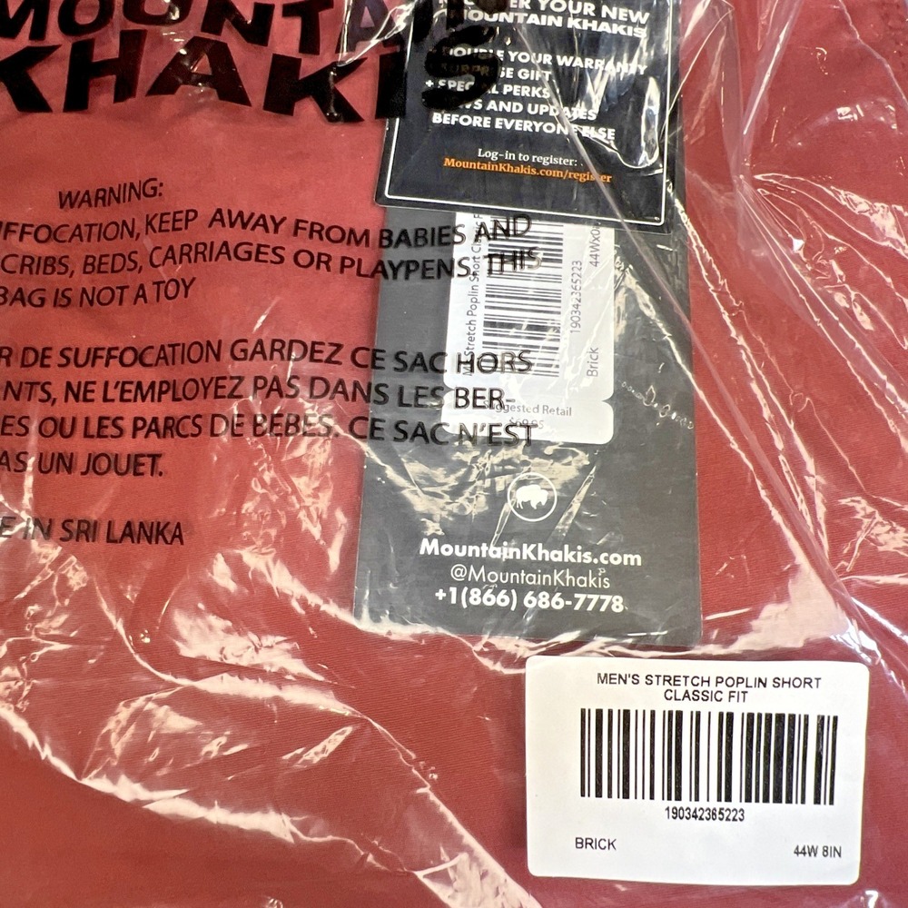 Mountain Khakis Stretch Poplin Shorts 44x8 Brick Classic Fit Cotton NWT - Picture 3 of 8
